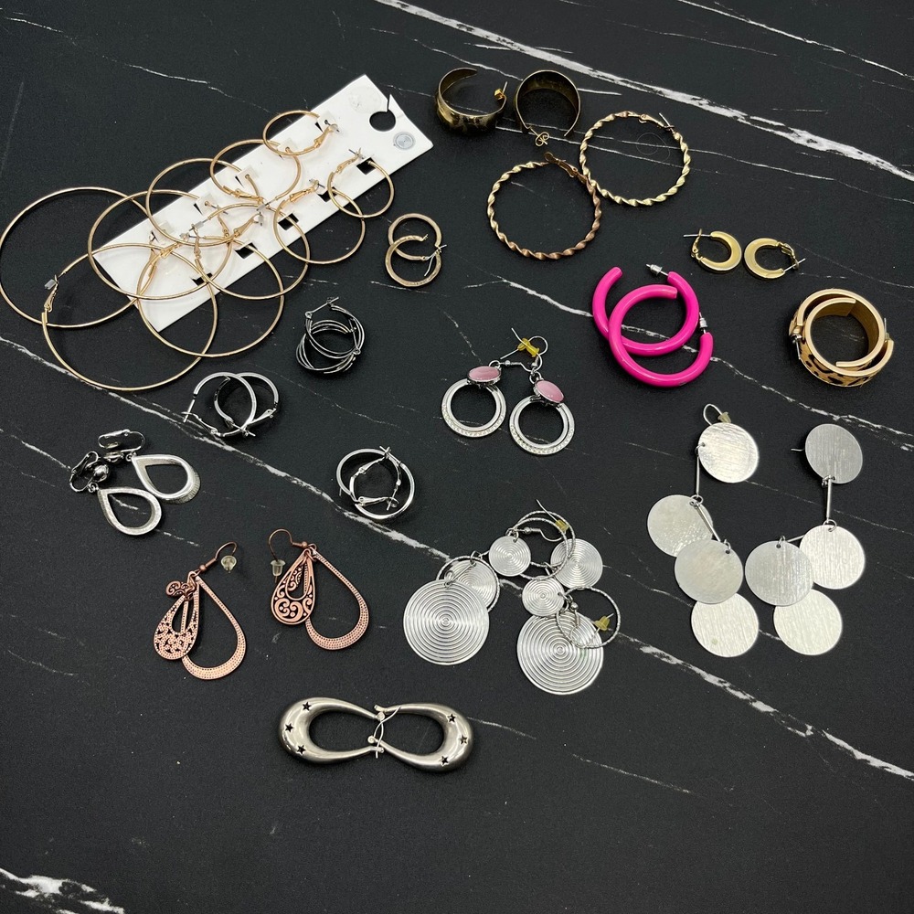 Bulk Wearable Jewelry Lot 20 Pairs Fashion Earrings Mixed Styles Resale Upcycle
